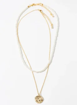 Pearly bead and gold medallion chains