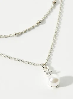 Pearly bead two-tier necklace