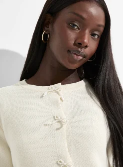 Pearly bow button boxy-fit cardigan