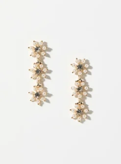 Pearly flower row earrings
