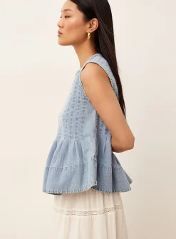 Peplum waist lightweight denim cami