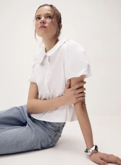 Peplum waist Peter Pan collar blouse