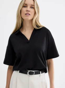 Pima cotton Johnny collar boxy T-shirt