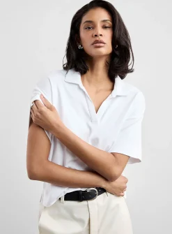 Pima cotton Johnny collar boxy T-shirt