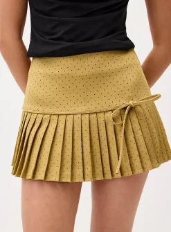 Pin dot pleated miniskirt