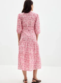 Pink blooms tiered seersucker dress