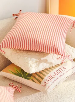Pink stripes linen-blend cushion
