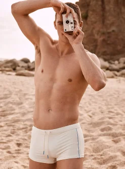 Piped retro fitted swim trunk