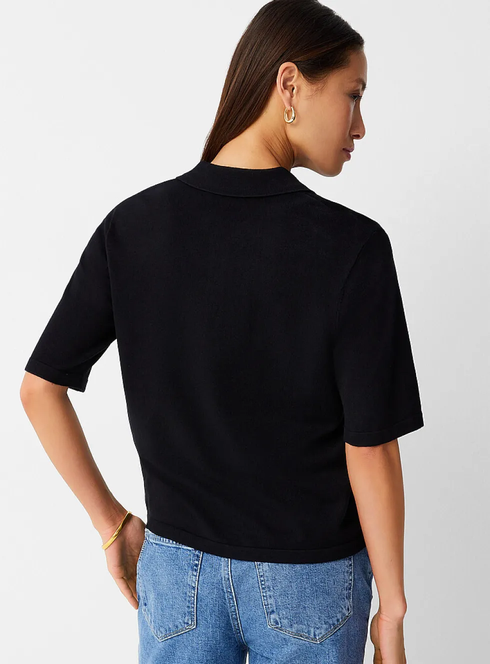 Plain boxy polo sweater