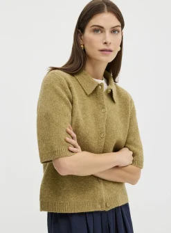 Plain plush shirt-collar cardigan