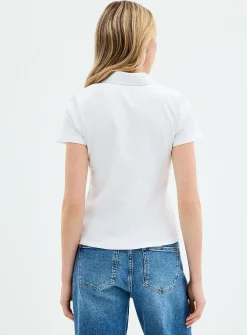 Plain ribbed fitted polo shirt