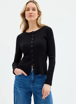 Plain ribbed jersey cardigan