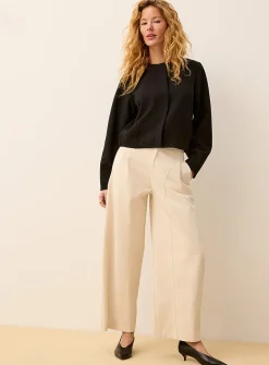 Pleated and topstitched twill barrel-leg pant
