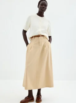 Pleated belted maxi skirt