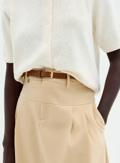 Pleated belted maxi skirt