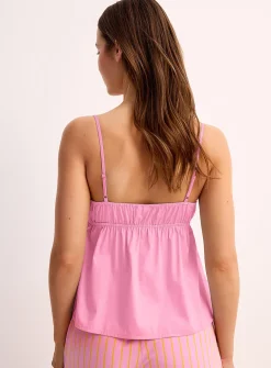 Pleated button-up cropped poplin cami
