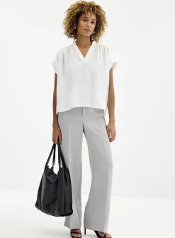 Pleated cap-sleeve pure silk blouse