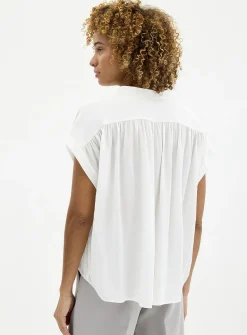 Pleated cap-sleeve pure silk blouse