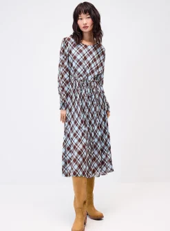 Pleated check maxi dress