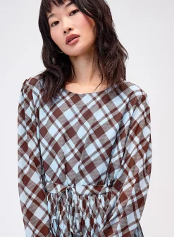 Pleated check maxi dress