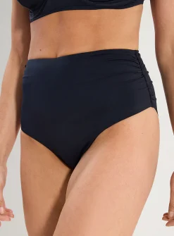 Pleated high-rise bikini bottom