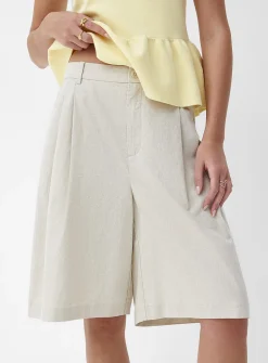 Pleated linen-blend Bermuda short