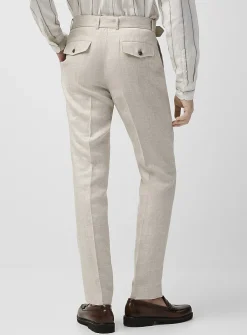 Pleated mini-chevron pure linen pant