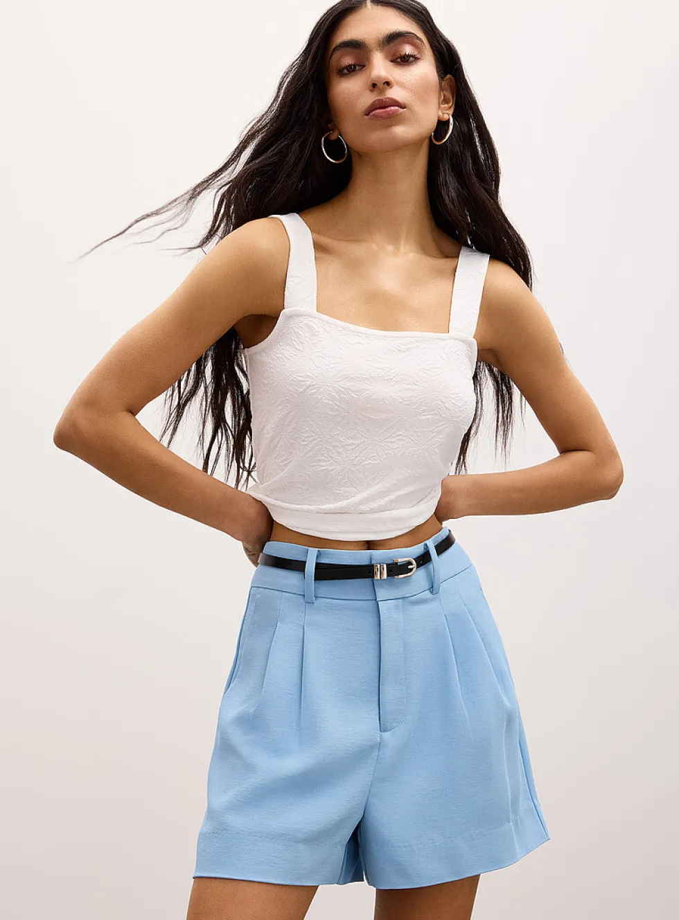 Pleated piqué short