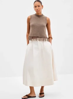 Pleated structured twill flared skirt