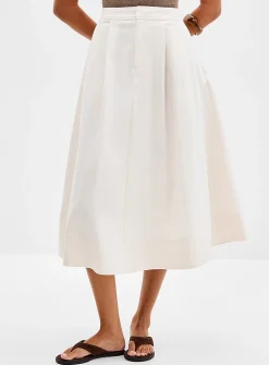Pleated structured twill flared skirt