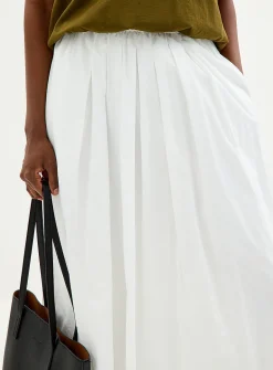 Pleated-waist poplin maxi skirt