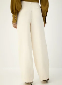 Pleated-waist thick crepe wide-leg pant
