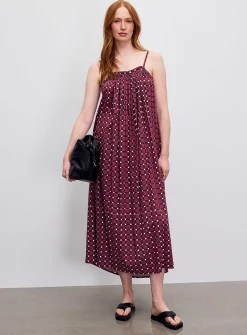 Plum mosaic open-back flared dress