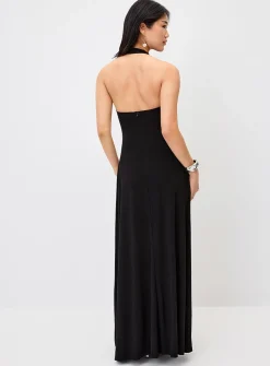 Plunging halter neckline maxi dress