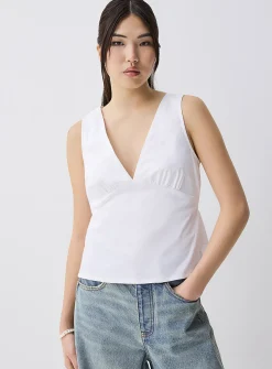 Plunging neckline poplin cami