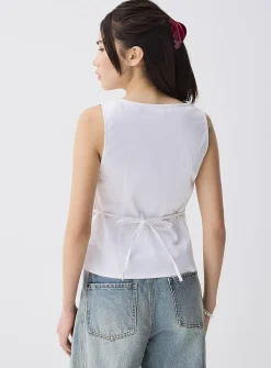 Plunging neckline poplin cami