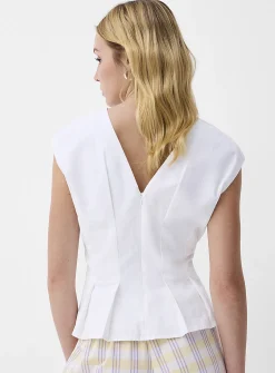 Plunging V-neck linen-blend pleated cami