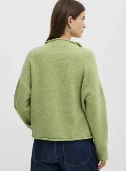 Plush funnel-neck cardigan