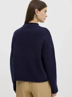 Plush funnel-neck cardigan