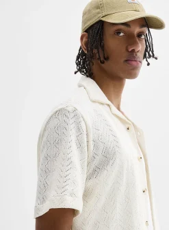 Pointelle knit camp shirt