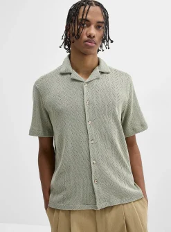 Pointelle knit camp shirt