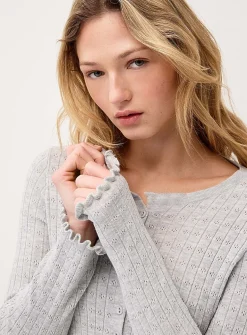Pointelle knit cropped cardigan