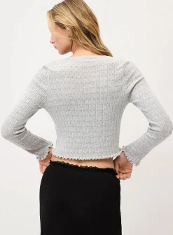 Pointelle knit cropped cardigan