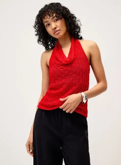 Pointelle knit halter cami