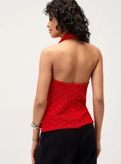 Pointelle knit halter cami