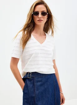 Pointelle pattern pure organic cotton T-shirt