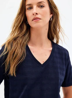 Pointelle pattern pure organic cotton T-shirt