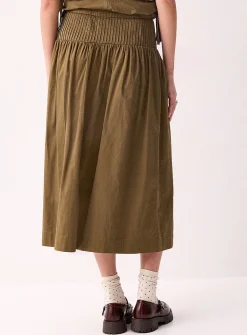 Polished poplin drawstring maxi skirt