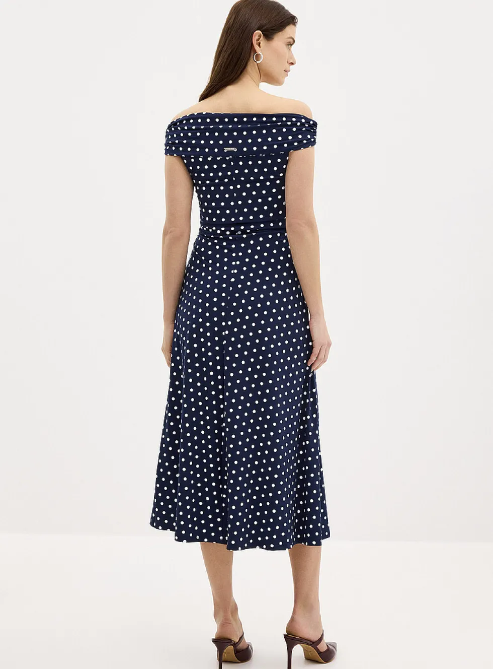 Polka dot off-the-shoulder jersey dress