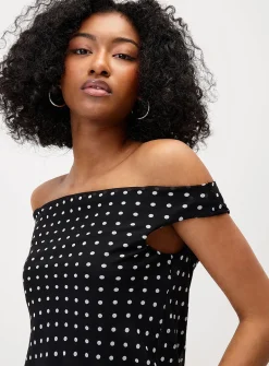Polka-dotted draped chiffon minidress